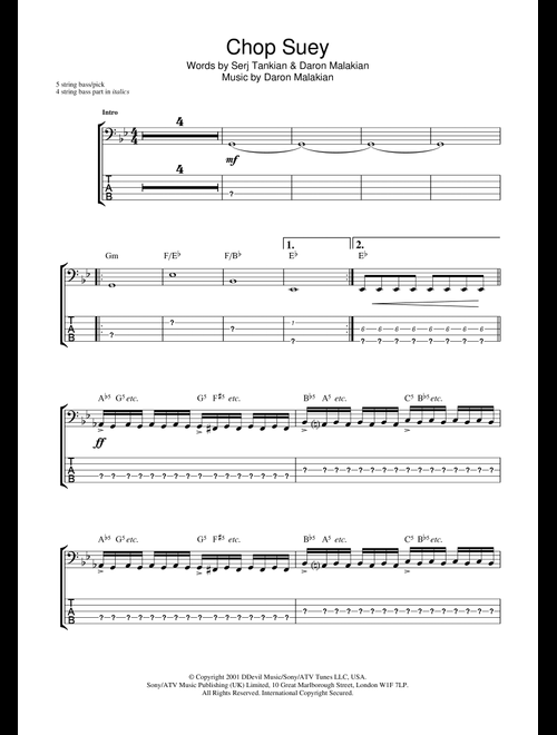 Chop Suey! - System Of A Down (Bass Tab)