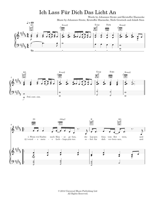 Ich lass fuer dich das licht an - Revolverheld (Piano-Voice)