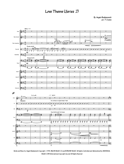 Love Theme (Arr. T Crooks) - Angelo Badalamenti (Large Ensemble)