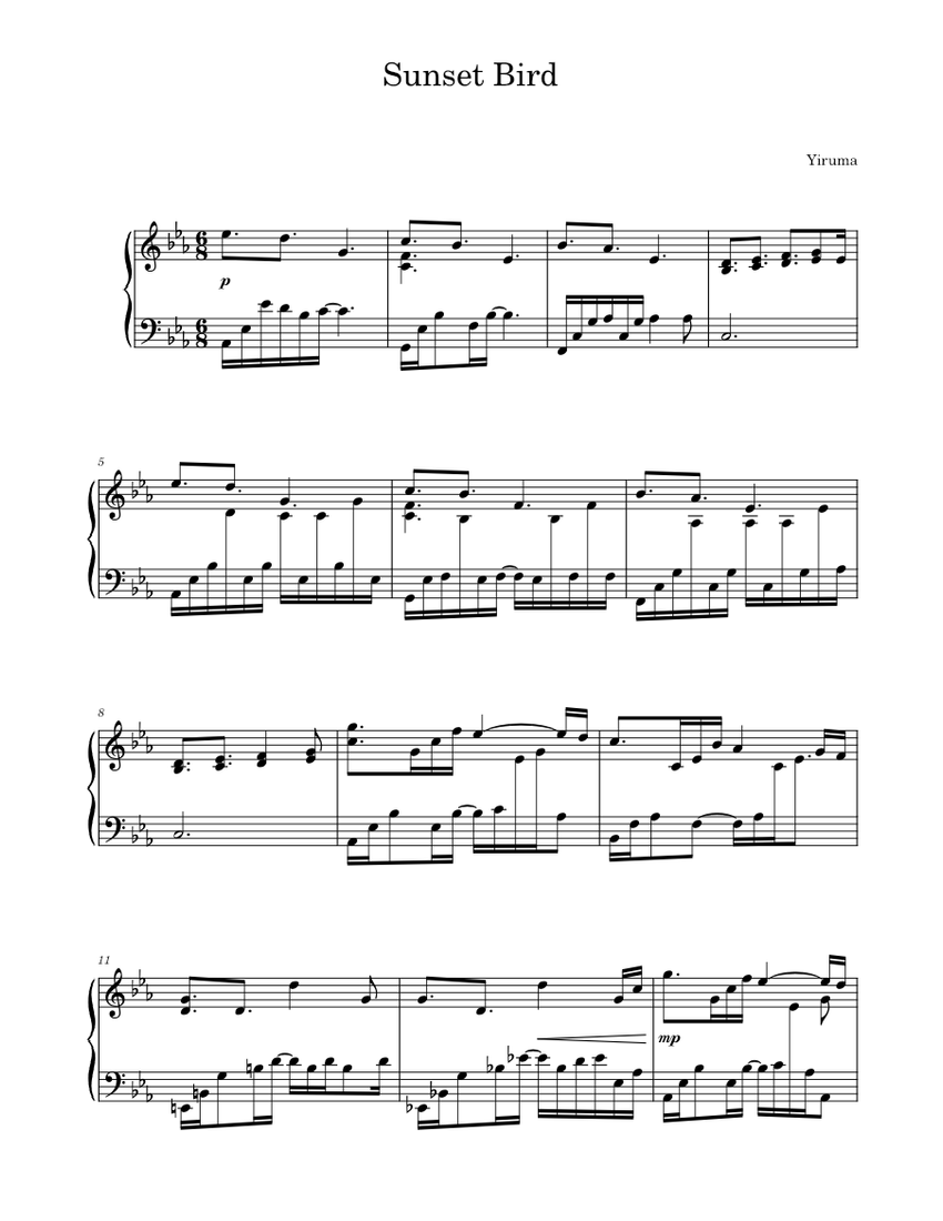 Sunset Bird Yiruma 이루마 Sheet music for Piano (Solo)