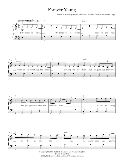 Forever Young - Alphaville, One Direction (Piano-Vocal-Guitar (Piano Accompaniment))