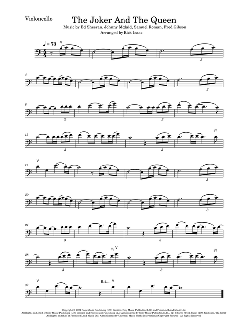 The Joker And The Queen (Arr. Rick Isaac) - Ed Sheeran (Cello Solo)