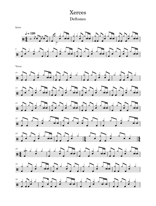 Xerces – Deftones (Drum Notes)