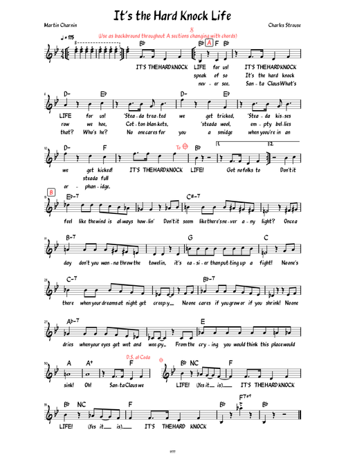 It's The Hard-Knock Life (Lead sheet with lyrics )