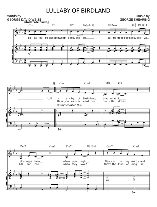Lullaby Of Birdland - Bob Thiele and George David Weiss