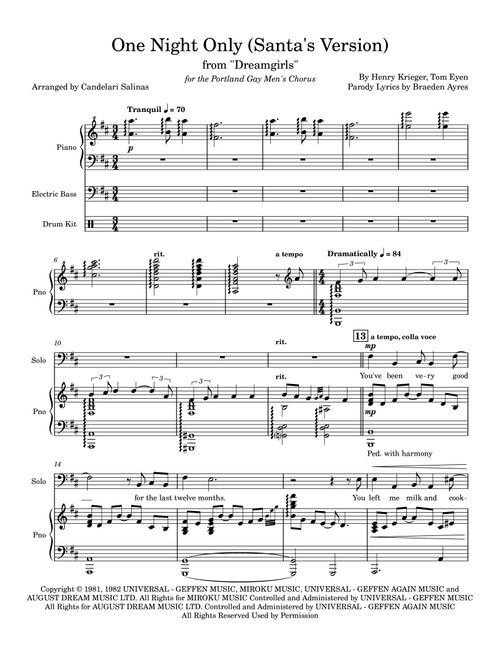 One Night Only (Arr. Candelari Salinas) - Various Artists (Choral, TTBB divisi)