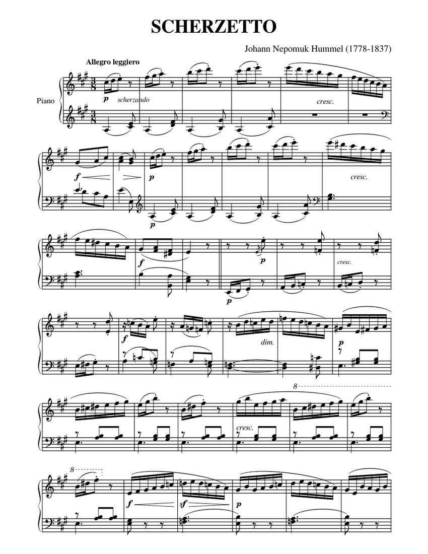 SCHERZETTO (Hummel) Sheet Music for Piano (Solo) easy | MuseScore.com