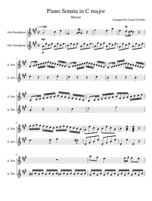 Piano Sonata in C major for two Saxophones(WIP)