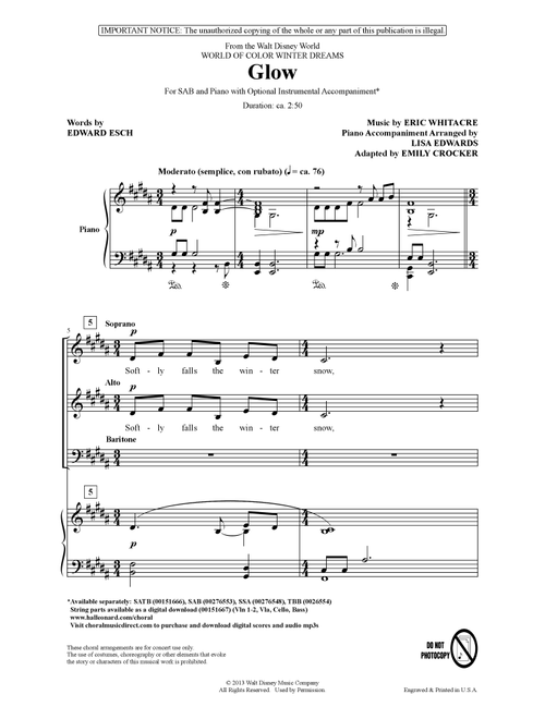 Glow (arr. Emily Crocker) - Eric Whitacre (Choral, SAB)