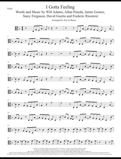 I Gotta Feeling (Arr. Kevin Busse) - The Black Eyed Peas (Viola Solo)