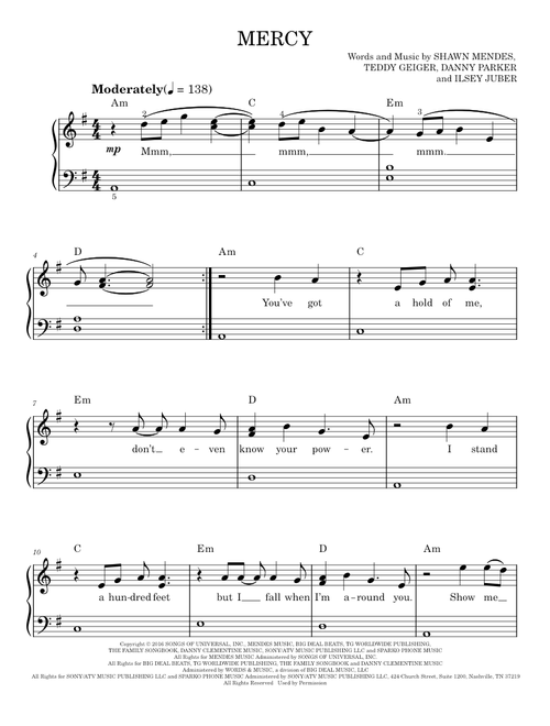 Mercy - Shawn Mendes (Easy Piano)