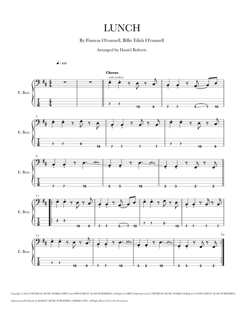 Lunch (Arr. Daniel Roberts) - Billie Eilish (Bass Tab)