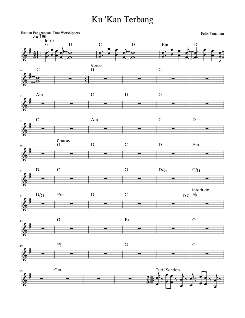 Ku 'Kan Terbang True Worshippers Sheet Music with Chords for Piano