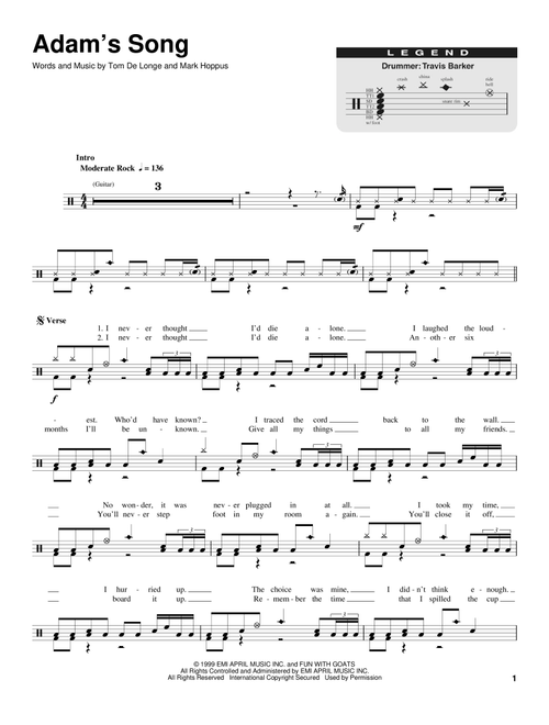 Adam's Song - Blink 182 (Drum Transcription)