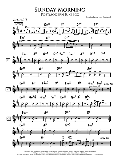 Sunday Morning (Arr. Lef Germenlis) - Maroon5 (Lead Sheet - Fake Book)