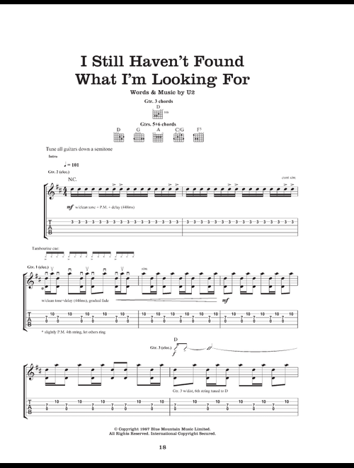 I Still Haven't Found What I'm Looking For - U2 (Guitar Tab)