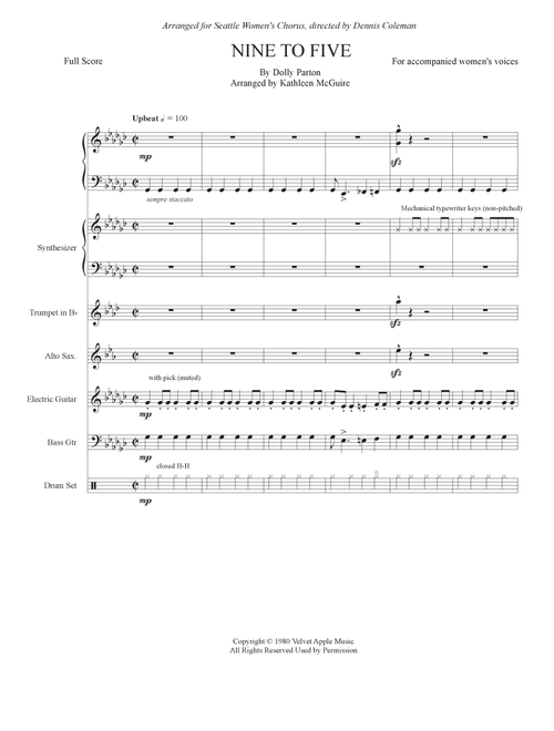 Nine To Five (Arr. Kathleen McGuire) - Dolly Parton (Small Ensemble)