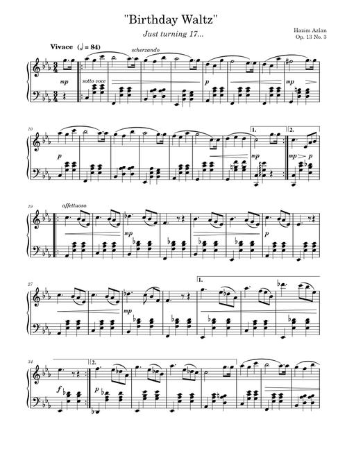 "Birthday Waltz" Op. 13 No. 3
