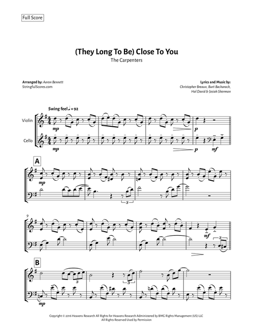 Close To You (Arr. Aaron Bennett) - Frank Ocean (Instrumental Duet)