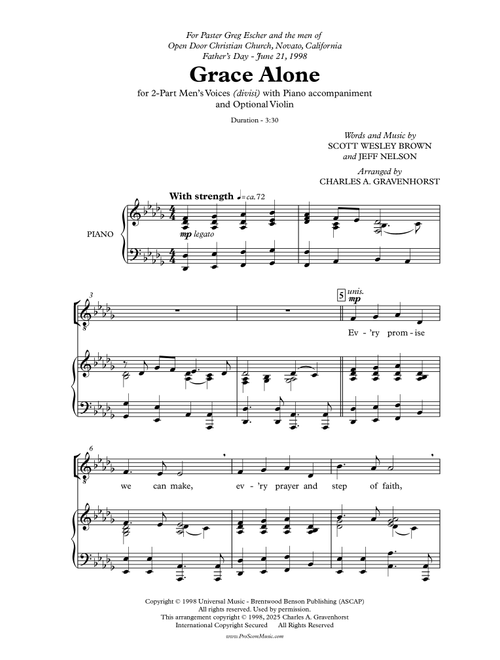 Grace Alone (Arr. Charles A. Gravenhorst) - Jeff Nelson, Scott Wesley Brown (Choral, 2-Part)
