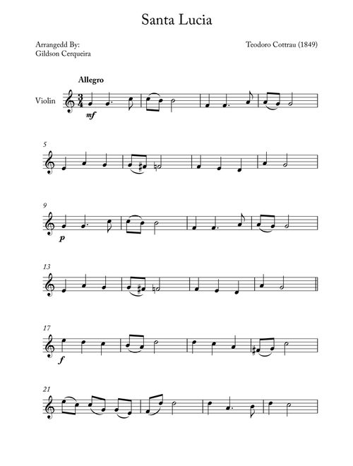 Santa Lucia (Arr. Gildson Cerqueira) - Teodoro Cottrau (Violin Solo)