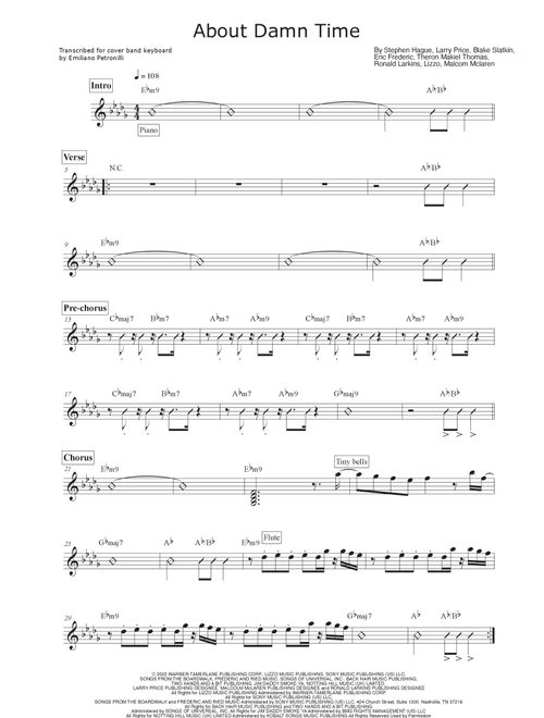 About Damn Time (Arr. Emiliano Petronilli) - Lizzo (Lead Sheet - Fake Book)