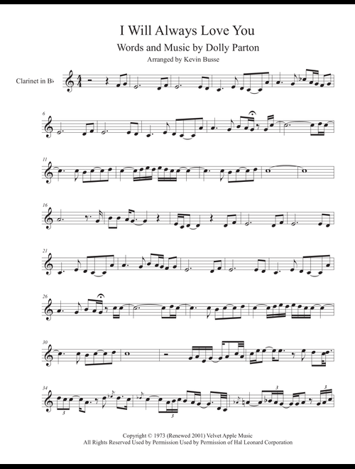 I Will Always Love You (Arr. Kevin Busse) - Whitney Houston (Clarinet Solo)
