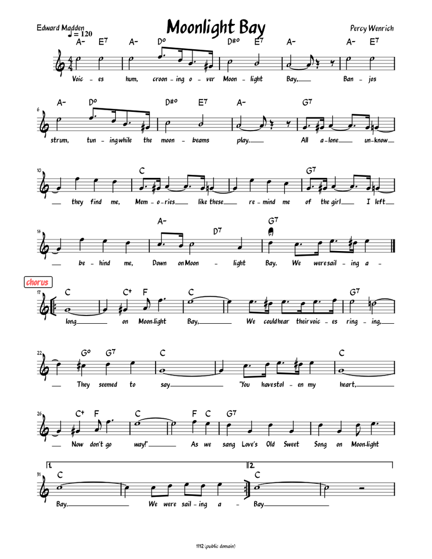Moonlight Bay (Lead sheet with intro and verses ) Sheet music for Piano