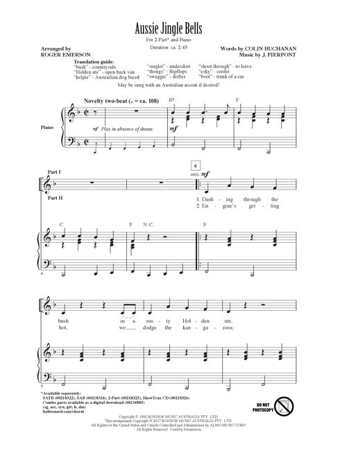 Aussie Jingle Bells (Arr. Roger Emerson) - Colin Buchanan (Choral, 2-Part)