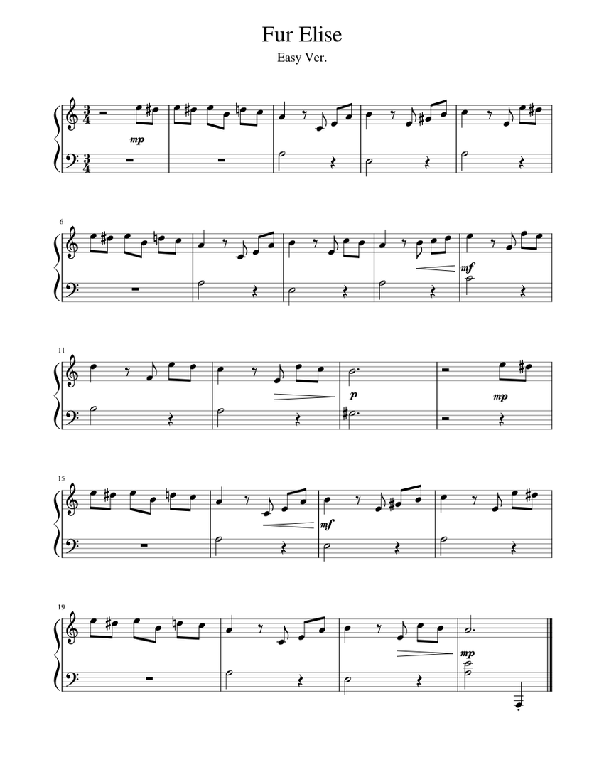 Fur Elise Easy Ver. Sheet music for Piano Solo Musescore