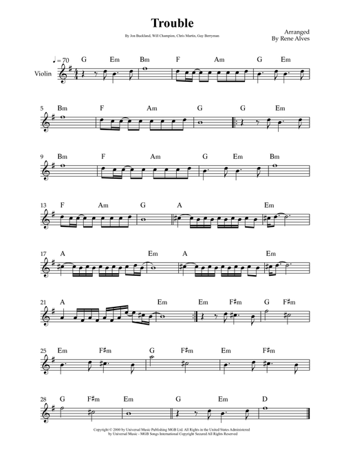 Trouble (Arr. Rene Alves) - Coldplay (Violin Solo)