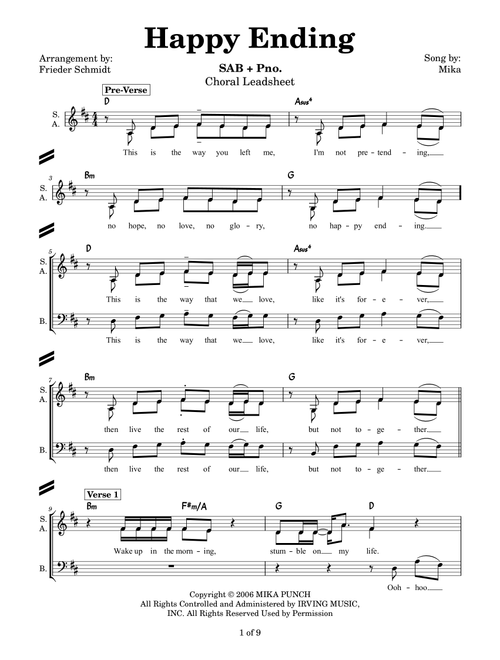 Happy Ending (Arr. Frieder Schmidt) - Mika (Choral, SAB)