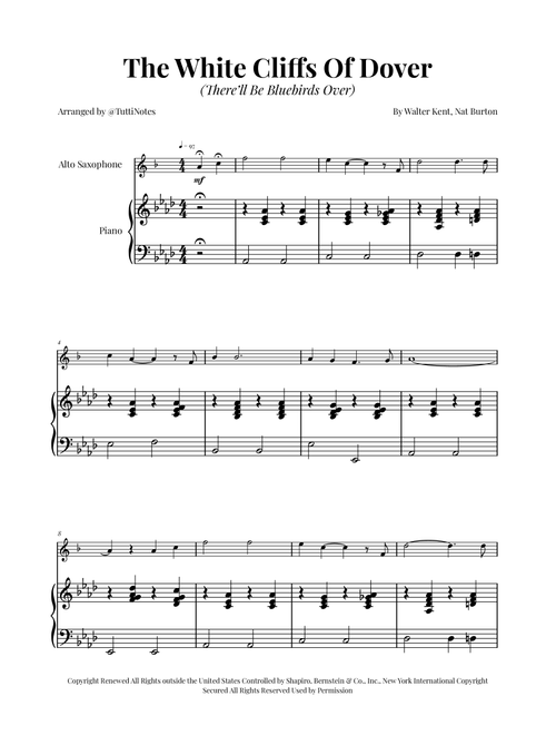 (There'll Be Bluebirds Over) The White Cliffs Of Dover (Arr. Glauco Fernandes) - Various (Alto Sax and Piano)