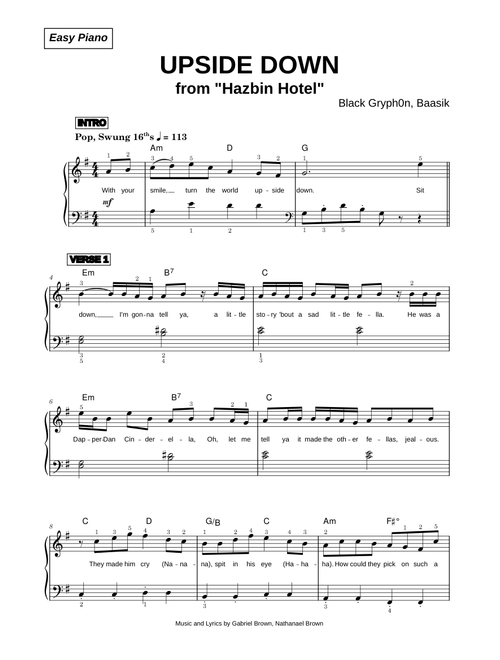 UPSIDE DOWN [from Hazbin Hotel] - Black Gryph0n, Baasik (Easy Piano)