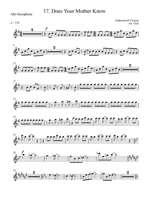 Does Your Mother Know (Arr. Violi) - ABBA (Alto Sax Solo)