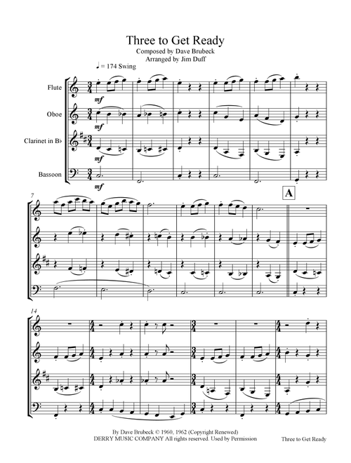 Three To Get Ready (Arr. Jim Duff) - Dave Brubeck (Woodwind Ensemble)