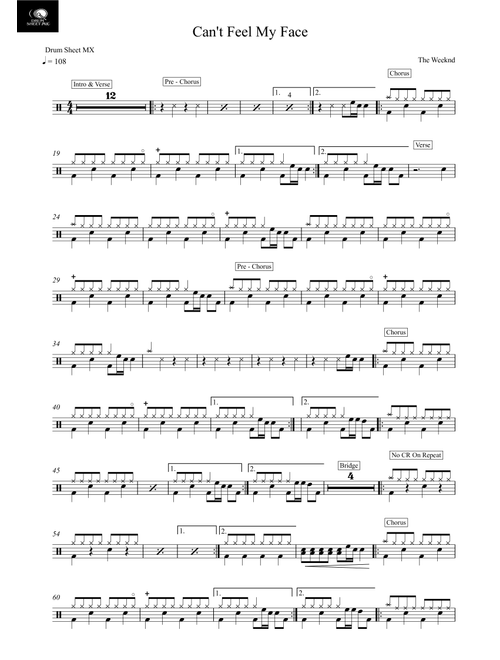 Can't Feel My Face (Arr. Drum Sheet MX) - The Weeknd (Drums)