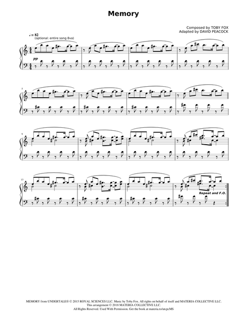 Memory (UNDERTALE Complete Piano Sheet Music)