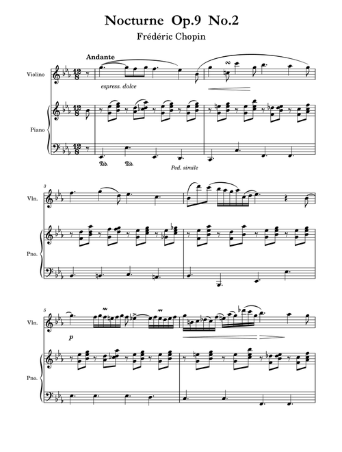 Chopin - Nocturne Op.9 No.2 - Violin and Piano (Arr. Ygor Nunes) - Frédéric Chopin (Violin and Piano)