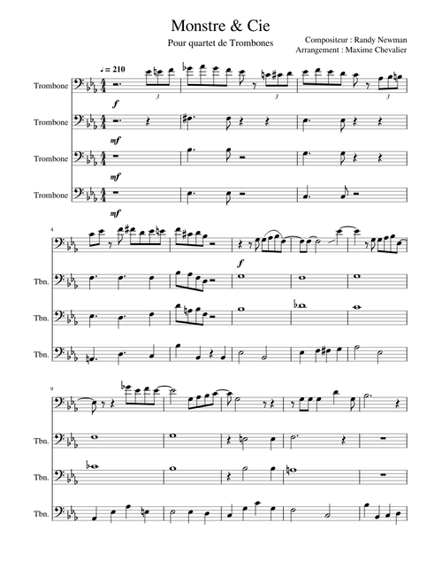 Monster. Inc arrengement quartet Trombone