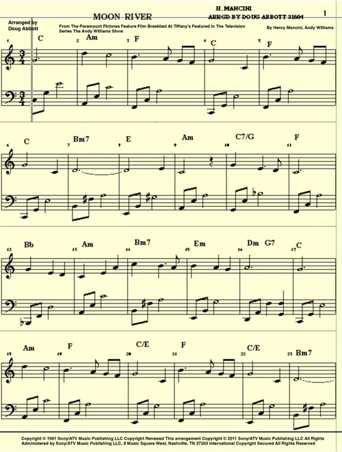 Moon River (Arr. Doug Abbott) - Andy Williams (Piano-Vocal-Guitar (Piano Accompaniment))