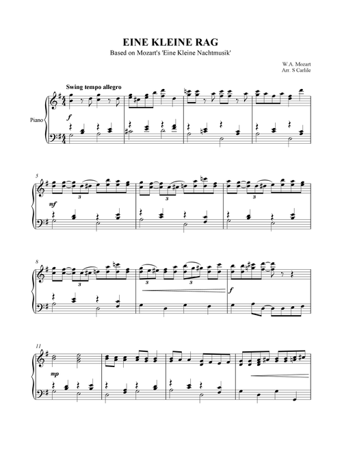 Eine Kleine Rag - (Based on Mozart's Eine Kleine Nachtmusik) (Arr. SCMusic) - W.A. Mozart (Piano Solo)