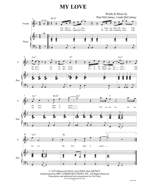 My Love (Arr. Jim Farley www.arrangementsone.com) - Paul Mccartney & Wings (Piano Vocal)