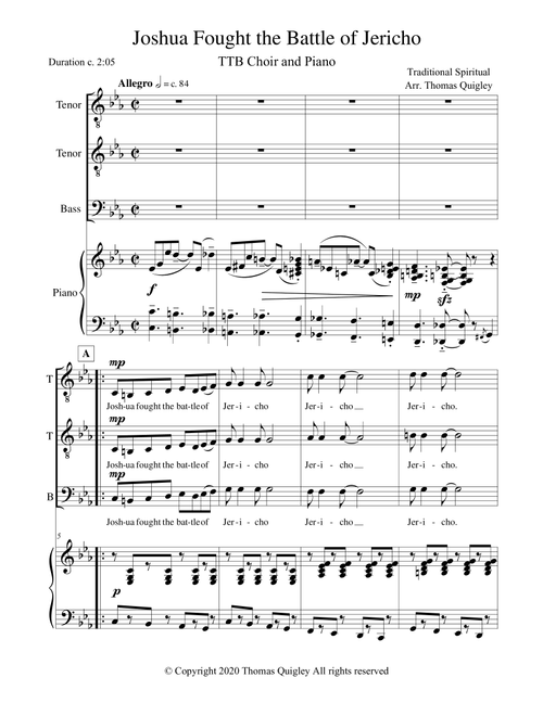 Joshua Fought the Battle of Jericho (TTB Choir) (Arr. Thomas Quigley) - Traditional Spiritual (Choral, 3-Part)