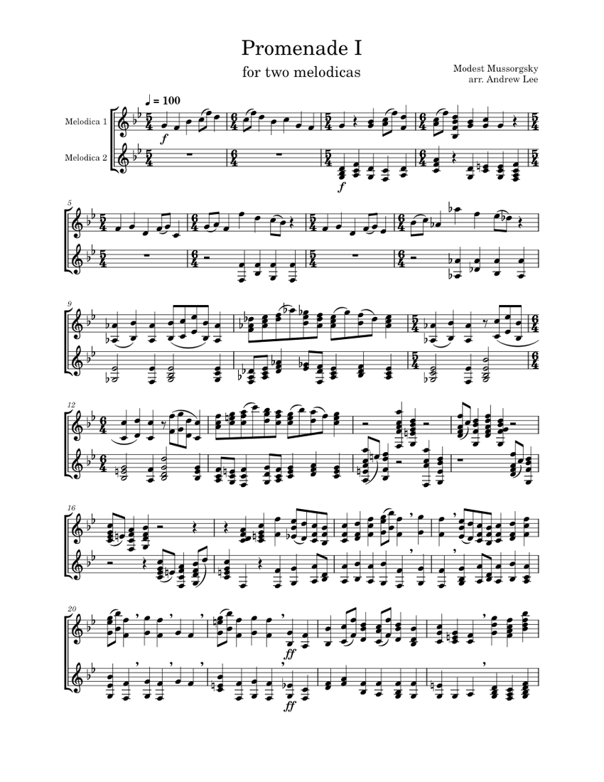 2Melodica Arr.] Promenade I – Modest Mussorgsky Sheet Music for
