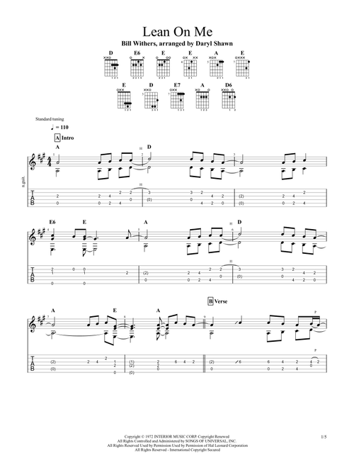 Lean On Me (Arr. Daryl Shawn) - Club Nouveau (Guitar Tab)