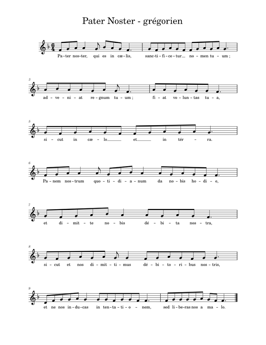 Pater Noster - Grégorien – Anonyme Pater Noster - grégorien Sheet Music ...