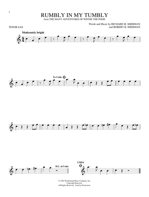 Rumbly In My Tumbly (from The Many Adventures Of Winnie The Pooh) - Robert B Sherman, Richard M Sherman (Tenor Sax Solo)