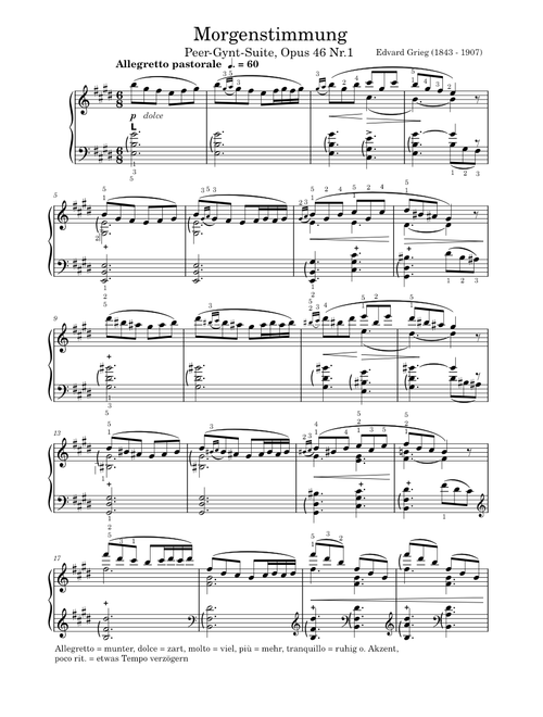 Grieg - Morgenstimmung - Peer-Gynt-Suite, Opus 46 Nr.1 [with fingering]
