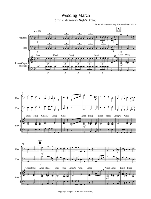 Wedding March (from A Midsummer Night's Dream) for Trombone and Tuba Duet (Arr. David Burndrett) - Felix Mendelssohn (Instrumental Duet)